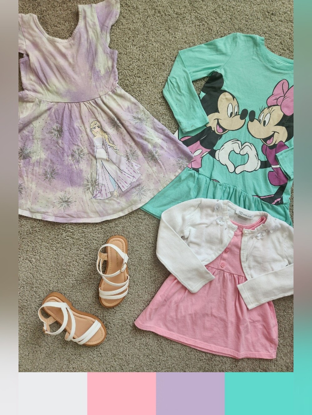 Girls 4T Disney Pastels Mix & Match Bundle | Elsa, Mickey, Minnie | 4 Pieces